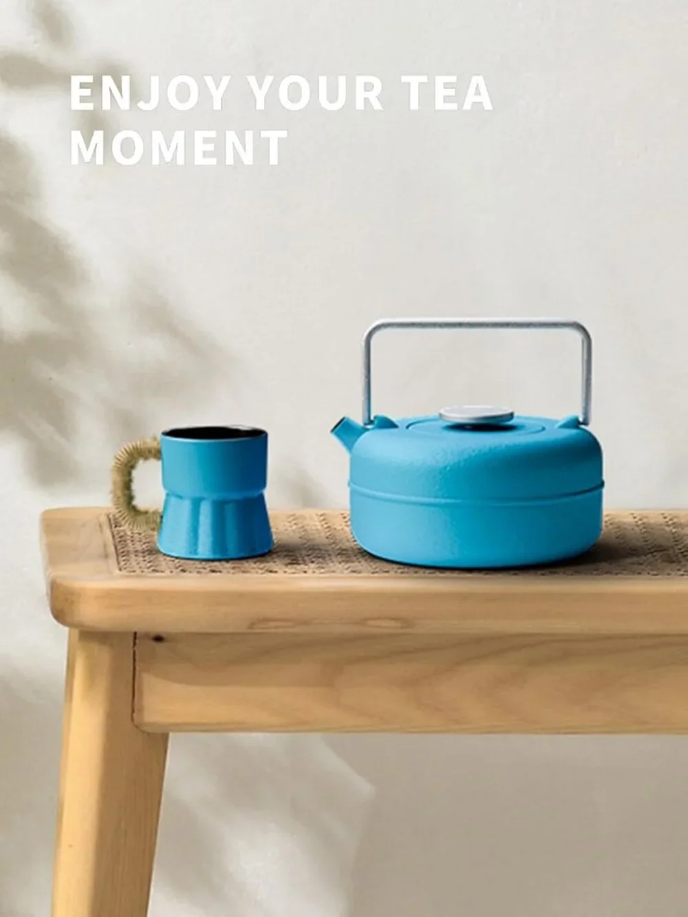 Blue Cast Iron Kitchen Tea pot With Infuser 27oz Enameled Stovetop Kettles